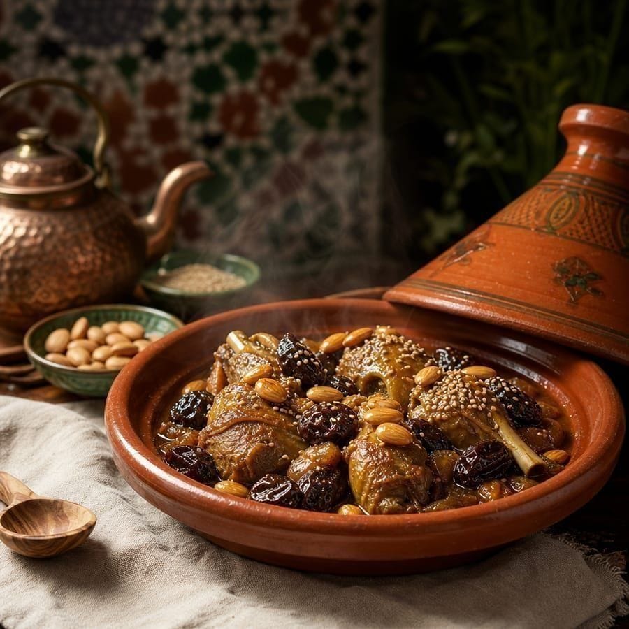 Tajine agneau, pruneaux & amandes